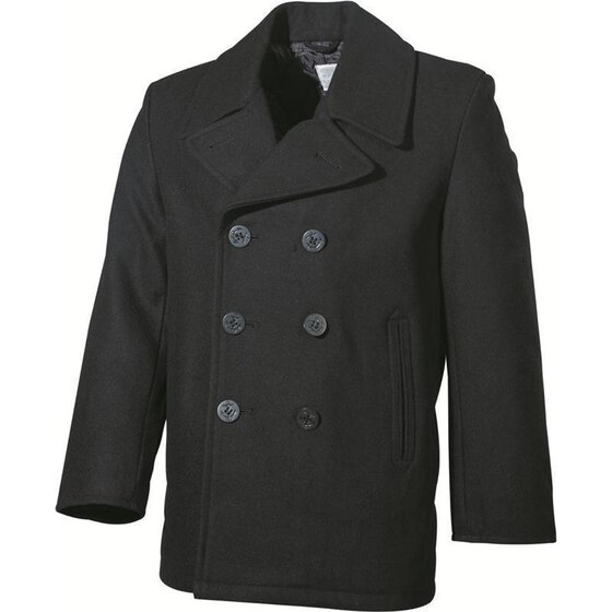 MFH US Pea Coat, schwarz, mit schwarzen Knpfen