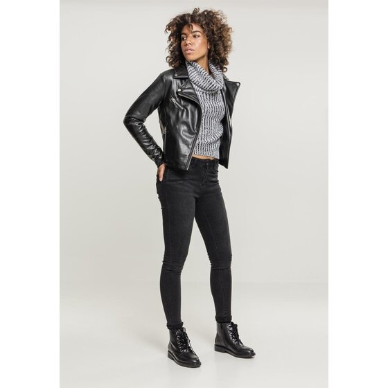 Urban Classics Ladies Faux Leather Biker Jacket, black S