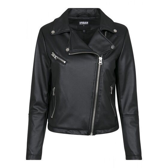 Urban Classics Ladies Faux Leather Biker Jacket, black S