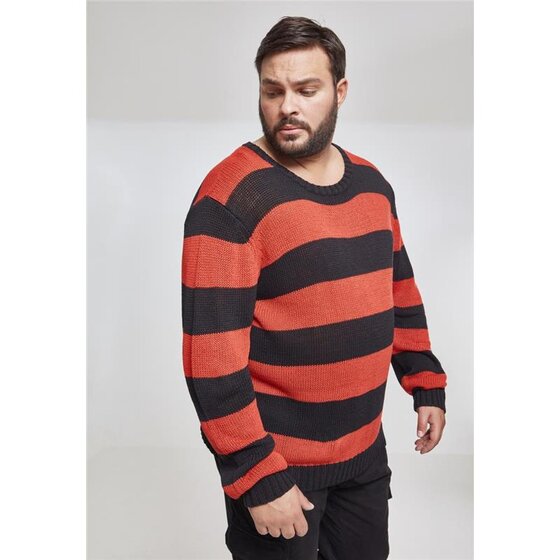 Urban Classics Striped Sweater, blk/firered XXL