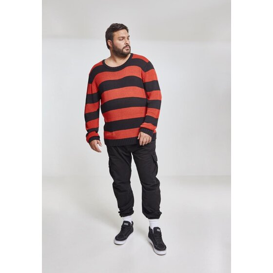 Urban Classics Striped Sweater, blk/firered XXL