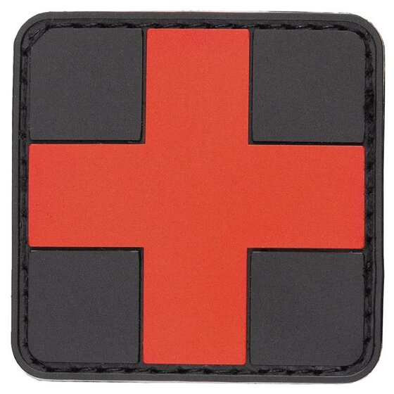 MFH Klettabzeichen, FIRST AID, schwarz/rot, 3D, ca. 5 x 5 cm