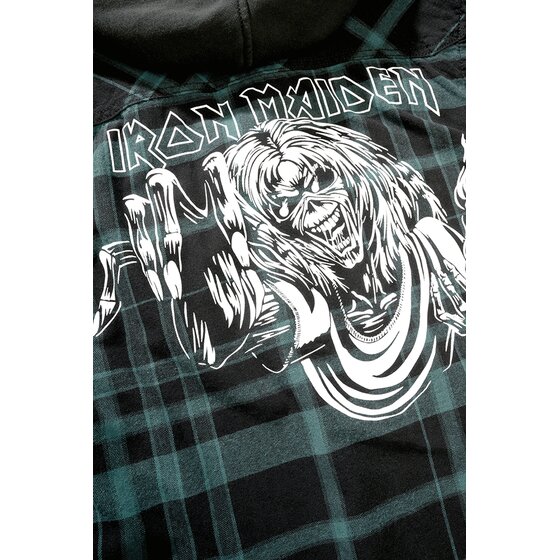 BRANDIT Iron Maiden Checkshirt Sweathood EDDIE, black-green S