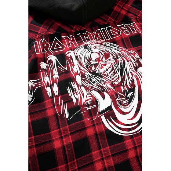 BRANDIT Iron Maiden Checkshirt Sweathood EDDIE, red-black