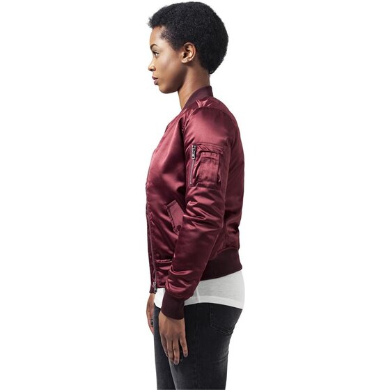 Urban Classics Ladies Satin Bomber Jacket, burgundy XS