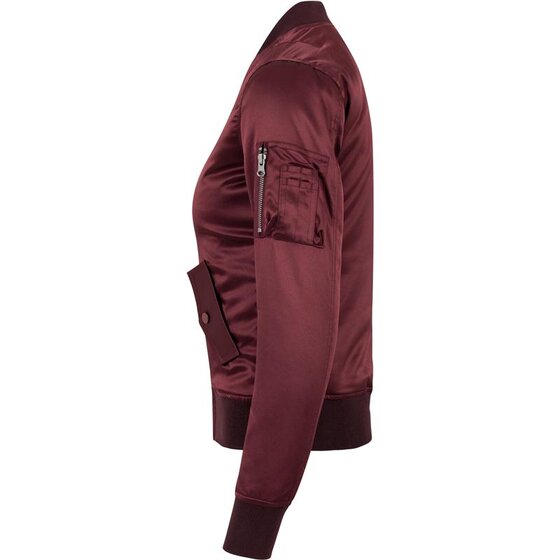 Urban Classics Ladies Satin Bomber Jacket, burgundy XS