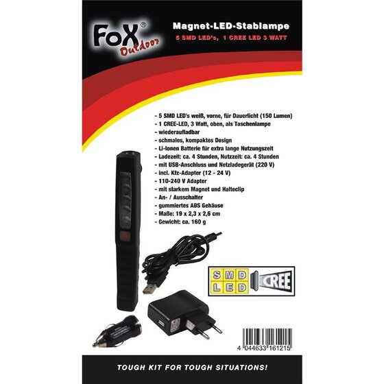MFH Stablampe, Magnet, Clip, 2 Funktionen, wiederaufladbar
