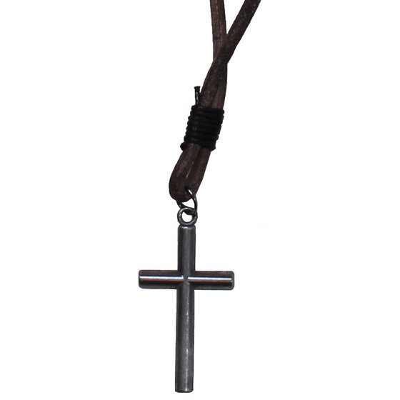 MFH Halskette, Kreuz klein, Leder, braun