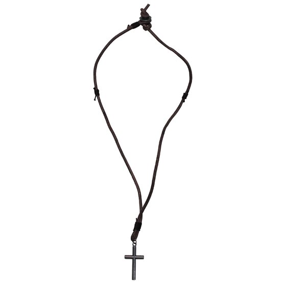 MFH Halskette, Kreuz klein, Leder, braun