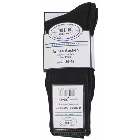 MFH Army Socken, schwarz, halblang, 3-er Pack 43/46